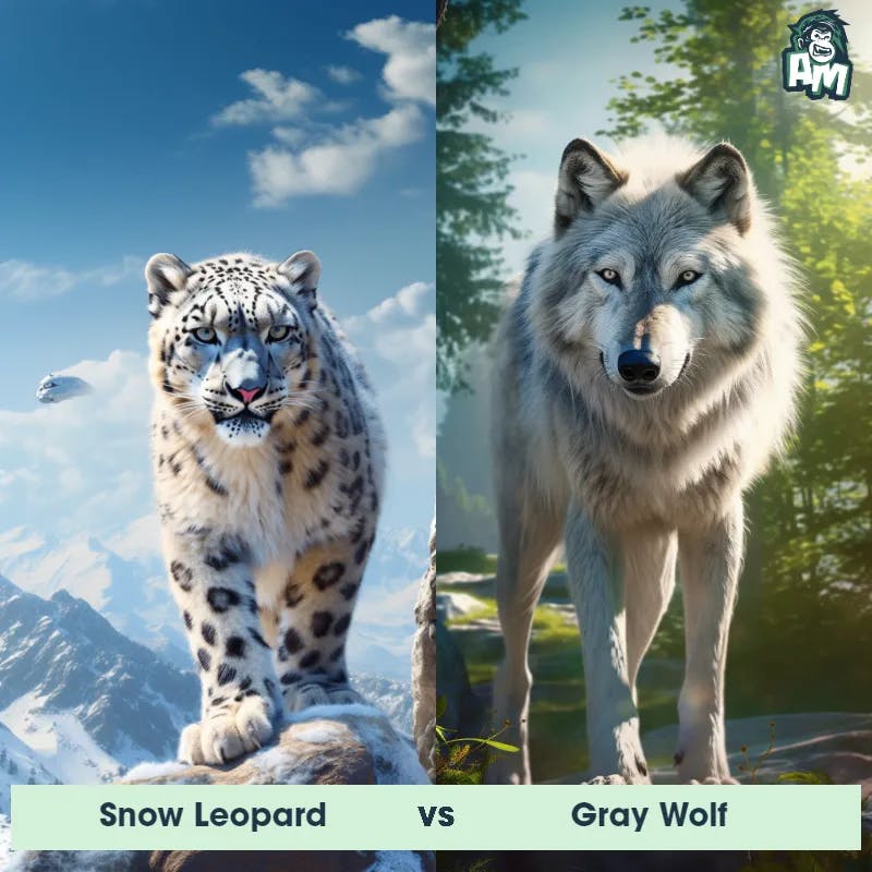 Snow Leopard vs Gray Wolf - Animal Matchup