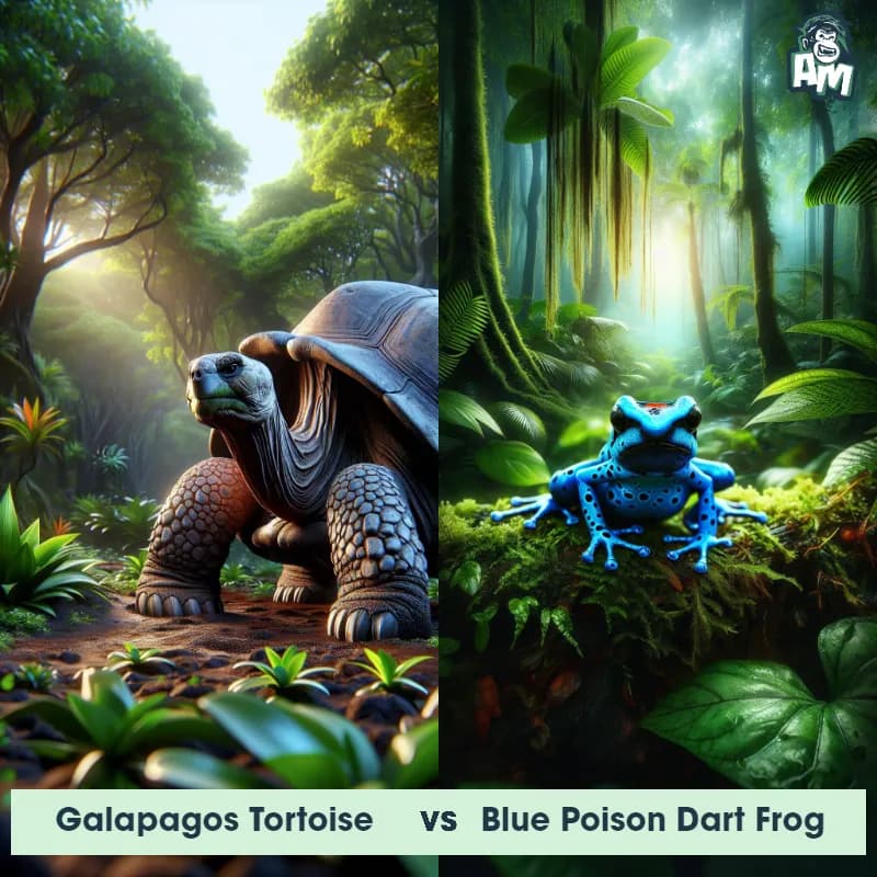 Galapagos Tortoise vs Blue Poison Dart Frog - Animal Matchup Galapagos Tortoise vs Blue Poison Dart Frog - Animal Matchup