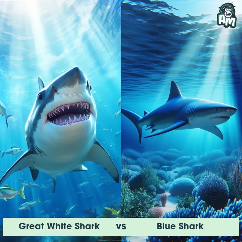 Great White Shark vs Blue Shark - Animal Matchup Great White Shark vs Blue Shark - Animal Matchup