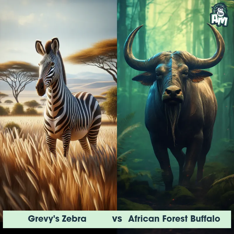 Grevy's Zebra vs African Forest Buffalo - Animal Matchup Grevy's Zebra vs African Forest Buffalo - Animal Matchup