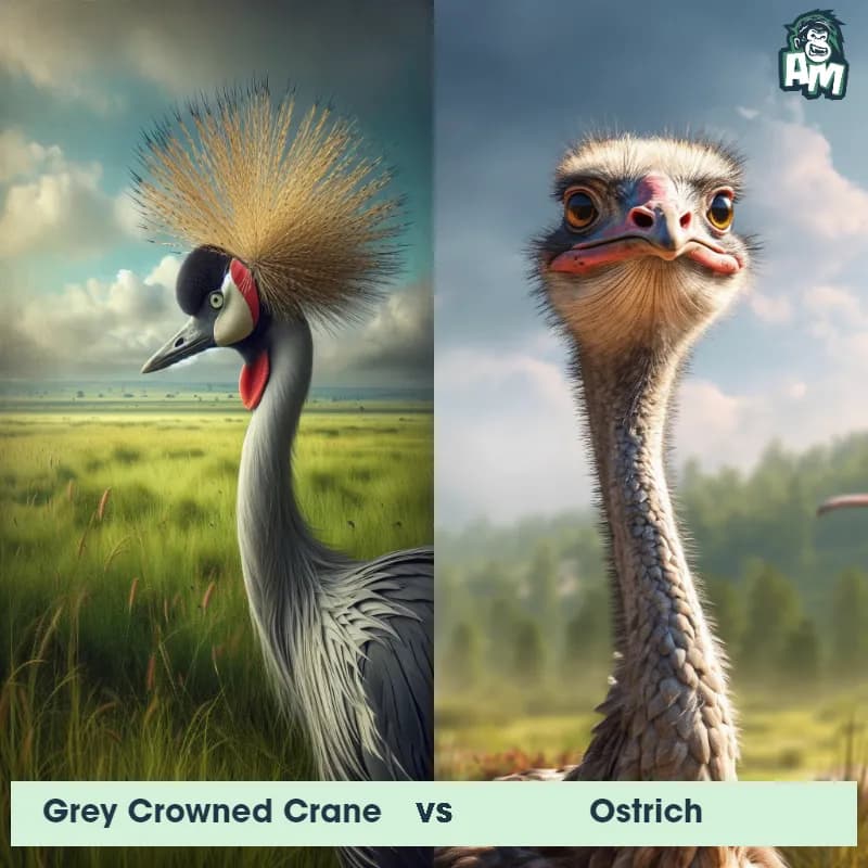 Grey Crowned Crane vs Ostrich - Animal Matchup Grey Crowned Crane vs Ostrich - Animal Matchup