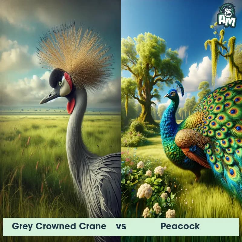 Grey Crowned Crane vs Peacock - Animal Matchup Grey Crowned Crane vs Peacock - Animal Matchup
