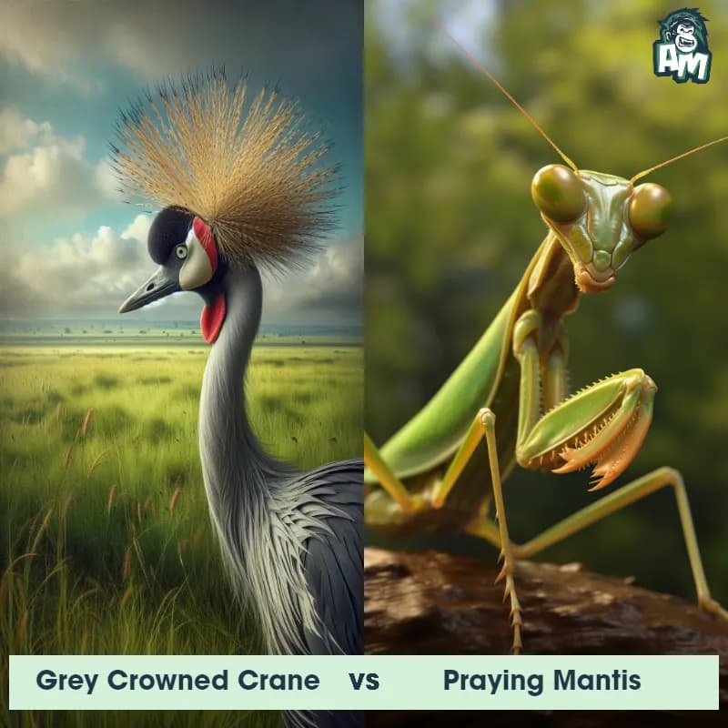 Grey Crowned Crane vs Praying Mantis - Animal Matchup Grey Crowned Crane vs Praying Mantis - Animal Matchup