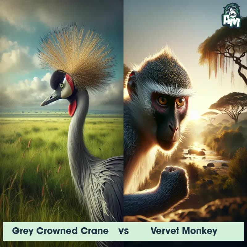 Grey Crowned Crane vs Vervet Monkey - Animal Matchup Grey Crowned Crane vs Vervet Monkey - Animal Matchup