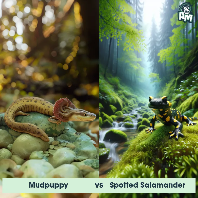 Mudpuppy vs Spotted Salamander - Animal Matchup Mudpuppy vs Spotted Salamander - Animal Matchup