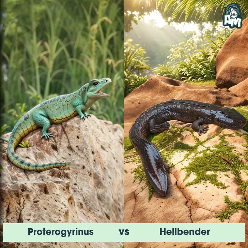 Proterogyrinus vs Hellbender - Animal Matchup Proterogyrinus vs Hellbender - Animal Matchup