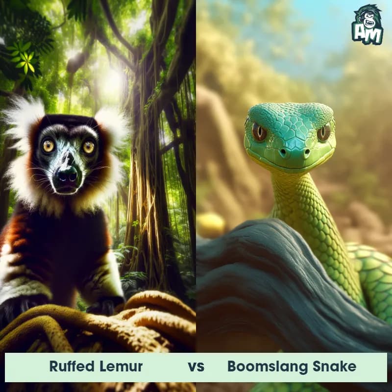 Ruffed Lemur vs Boomslang Snake - Animal Matchup Ruffed Lemur vs Boomslang Snake - Animal Matchup