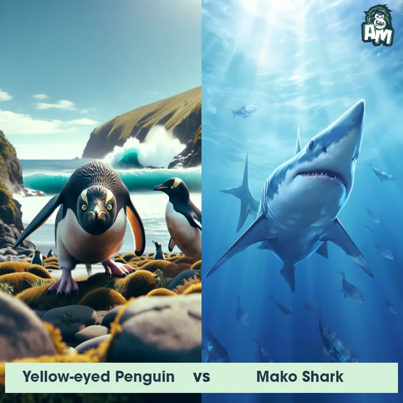 Yellow-Eyed Penguin vs Mako Shark - Animal Matchup Yellow-Eyed Penguin vs Mako Shark - Animal Matchup
