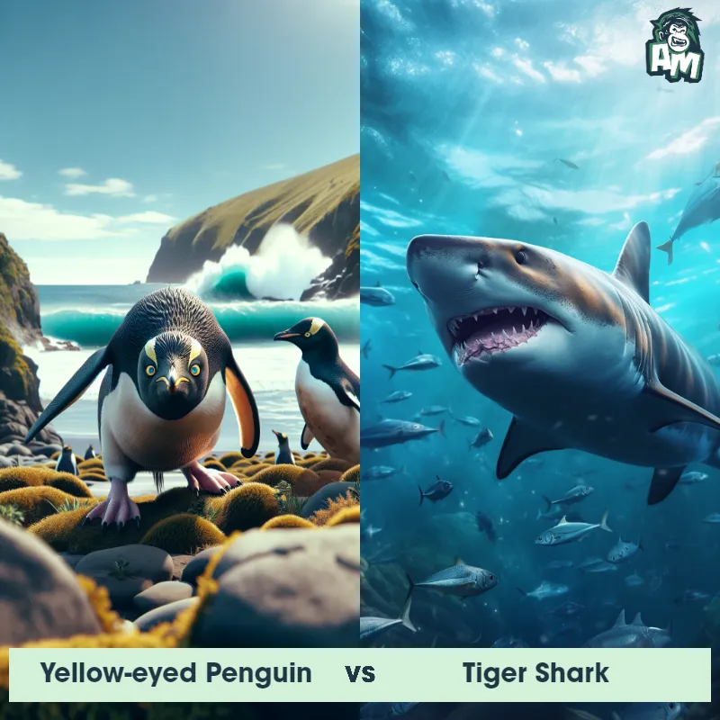 Yellow-Eyed Penguin vs Tiger Shark - Animal Matchup Yellow-Eyed Penguin vs Tiger Shark - Animal Matchup